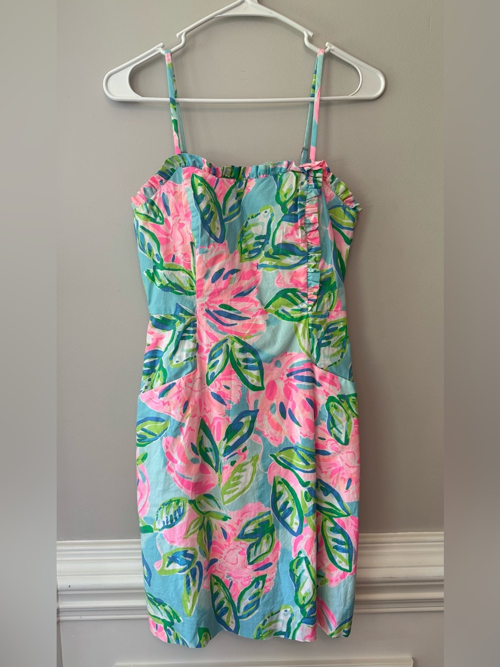 Lilly Pulitzer Brenda Spaghetti Straps Sundress with Pink & Aqua Tropical Print